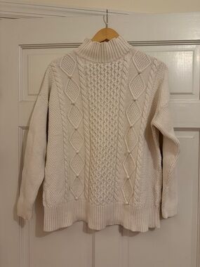 J. Crew Ivory Cable Knit Turtleneck Sweater